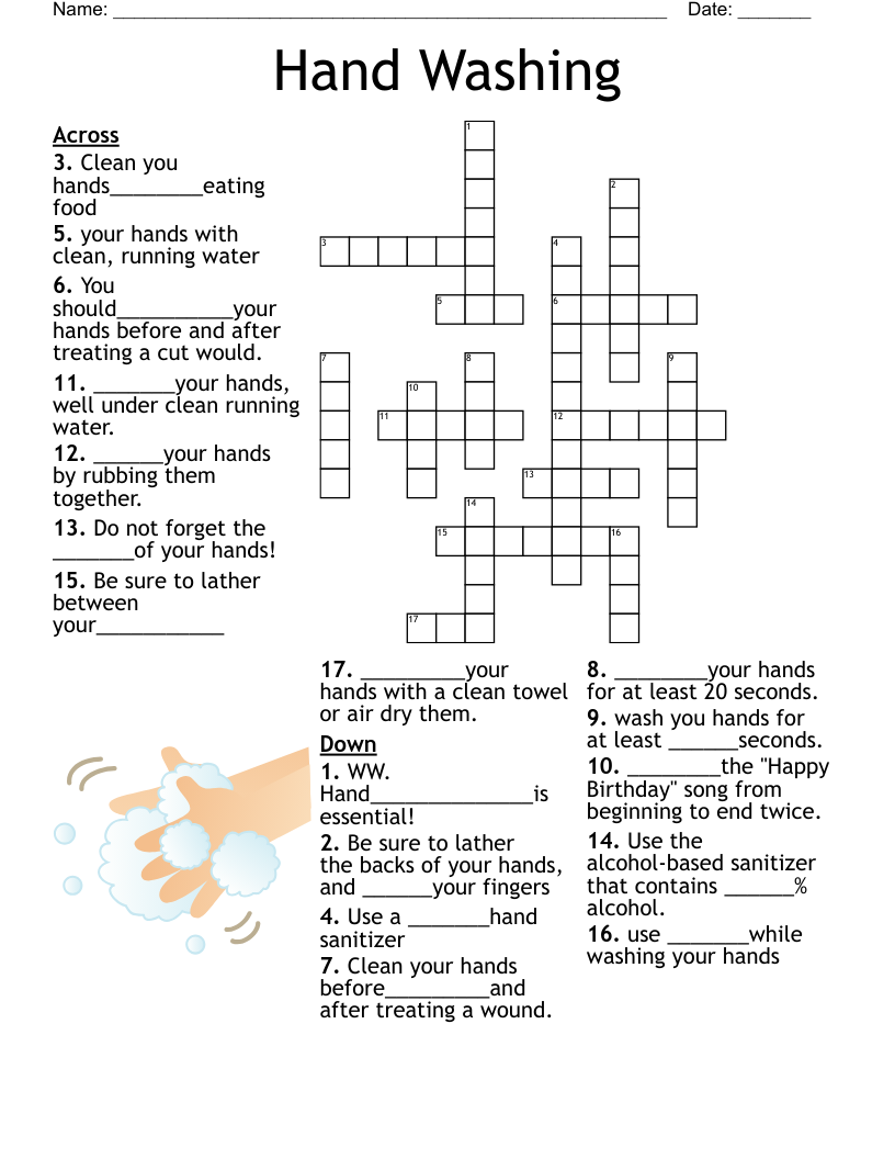 Hand Washing Crossword