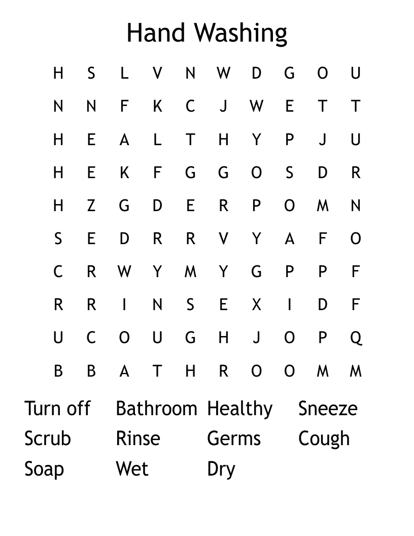 Hand Washing Word Search