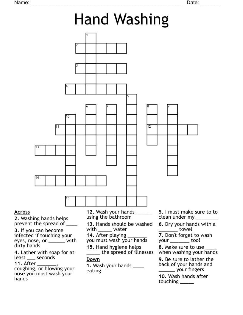 Hand Washing Crossword