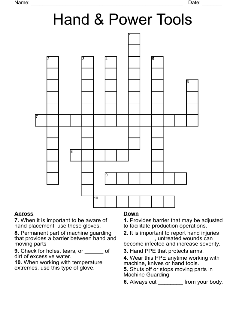 Hand & Power Tools  Crossword