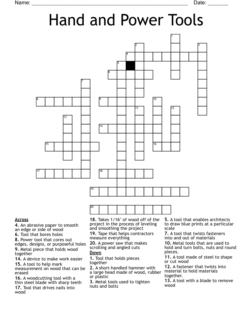 Hand and Power Tools Crossword