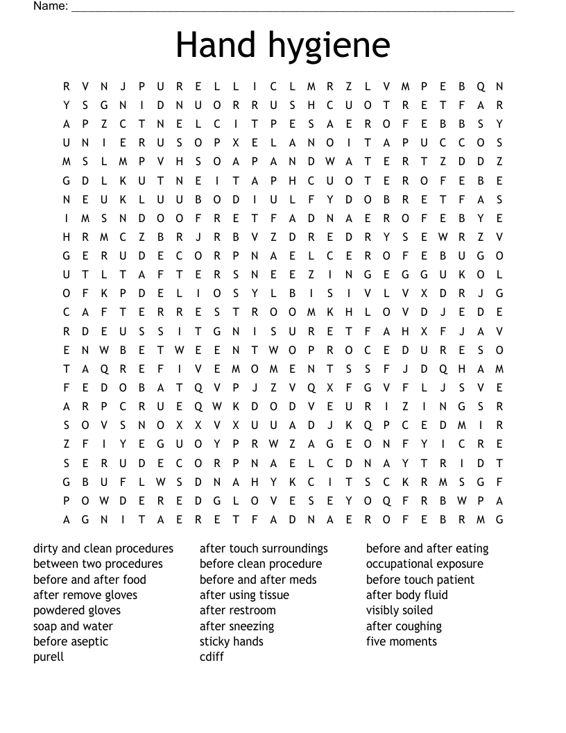 Hand hygiene Word Search
