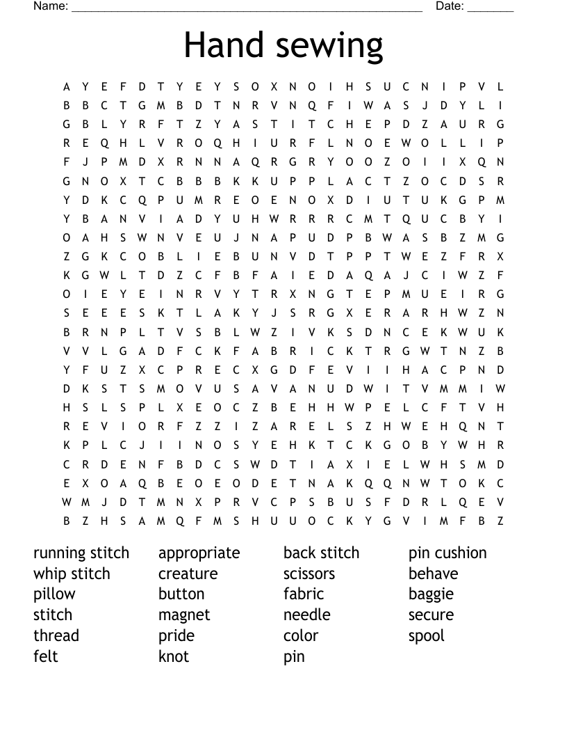 Hand sewing Word Search