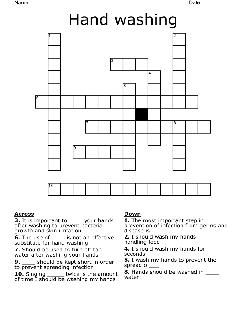 Hand washing Crossword