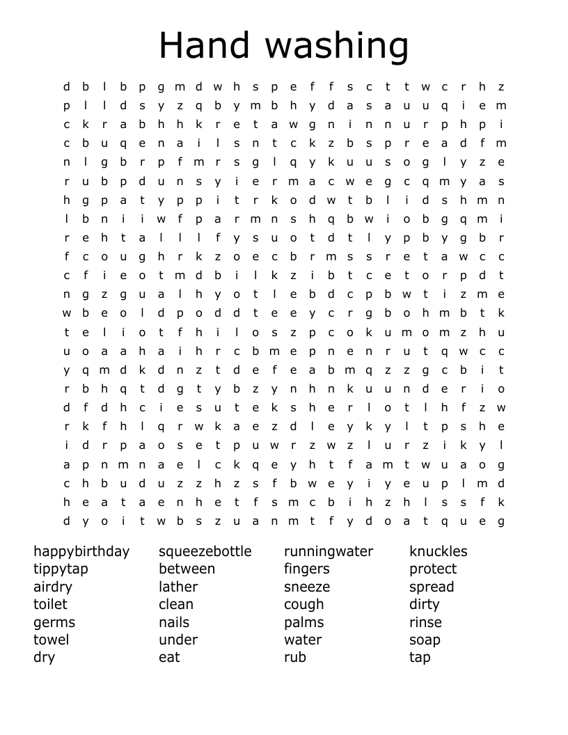 Hand washing Word Search