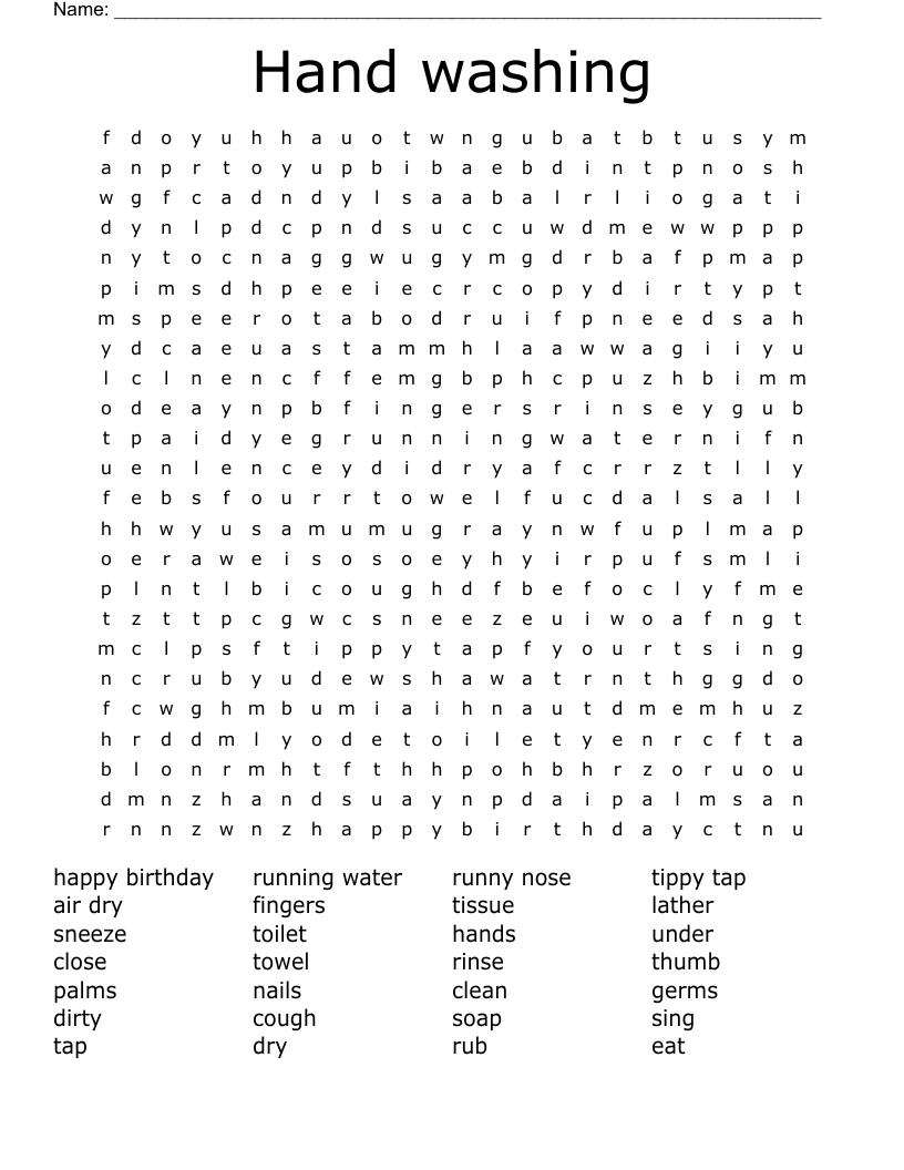 Hand washing Word Search