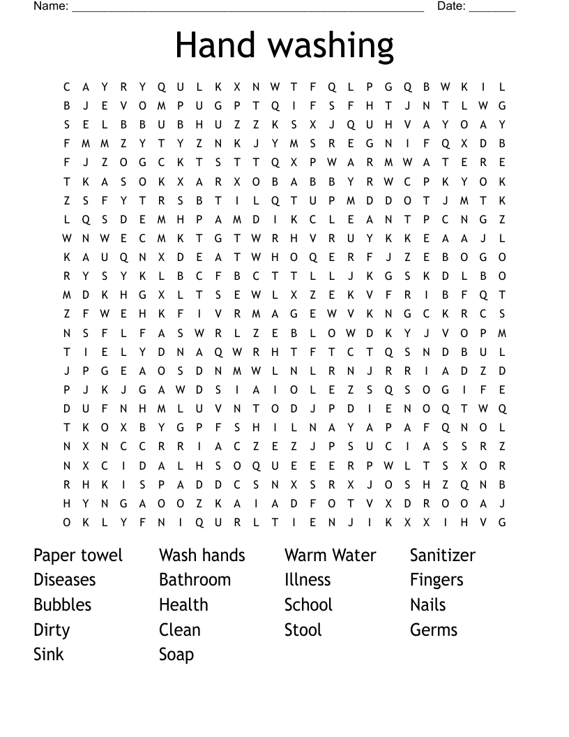 Hand washing  Word Search