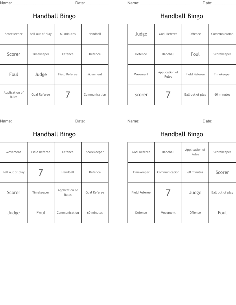 Handball Bingo