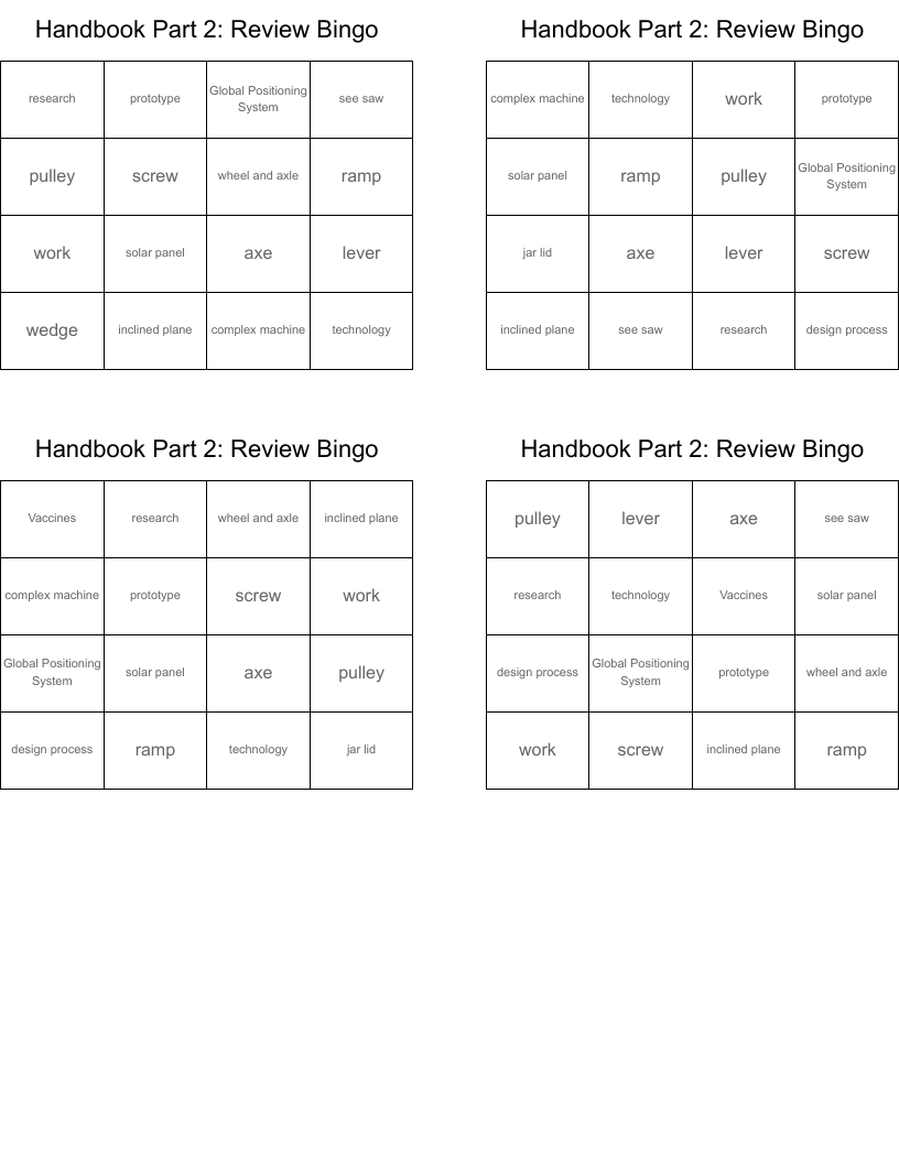 Handbook Part 2: Review Bingo
