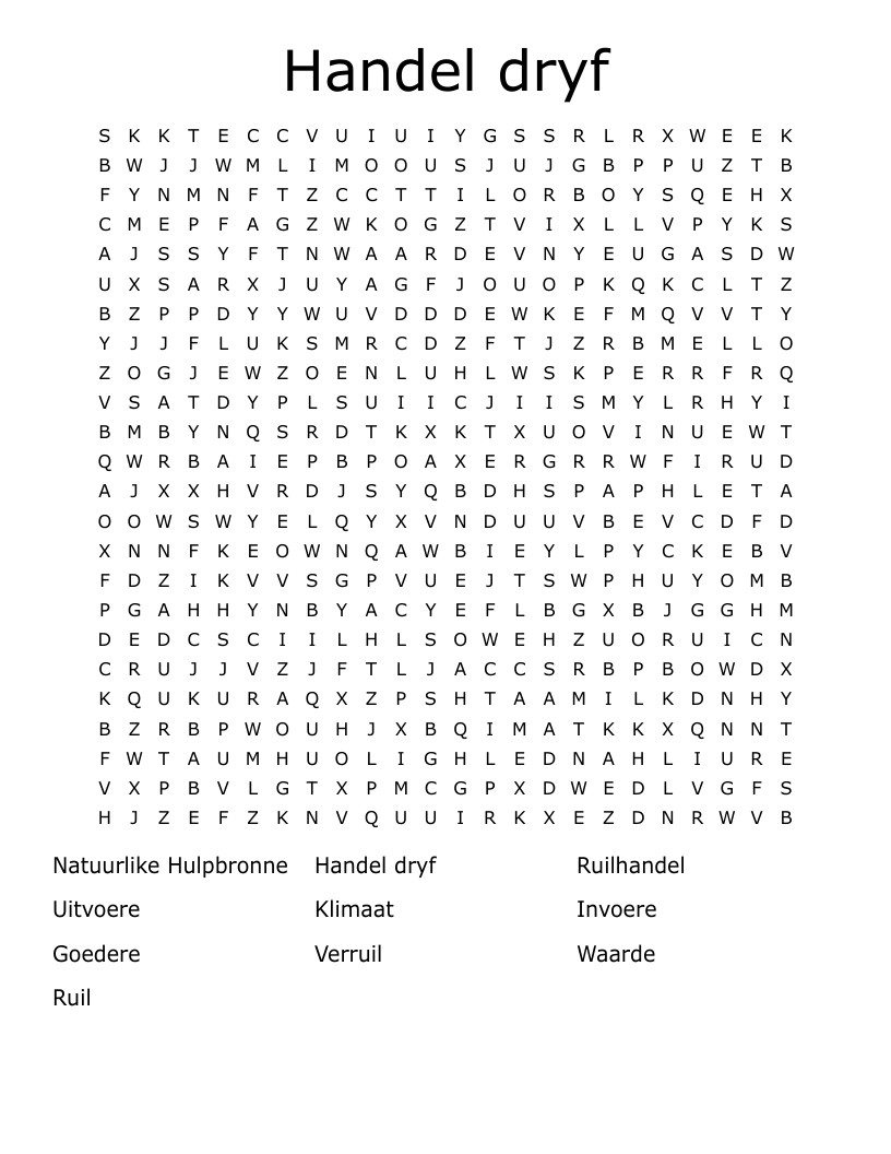 Handel dryf Word Search