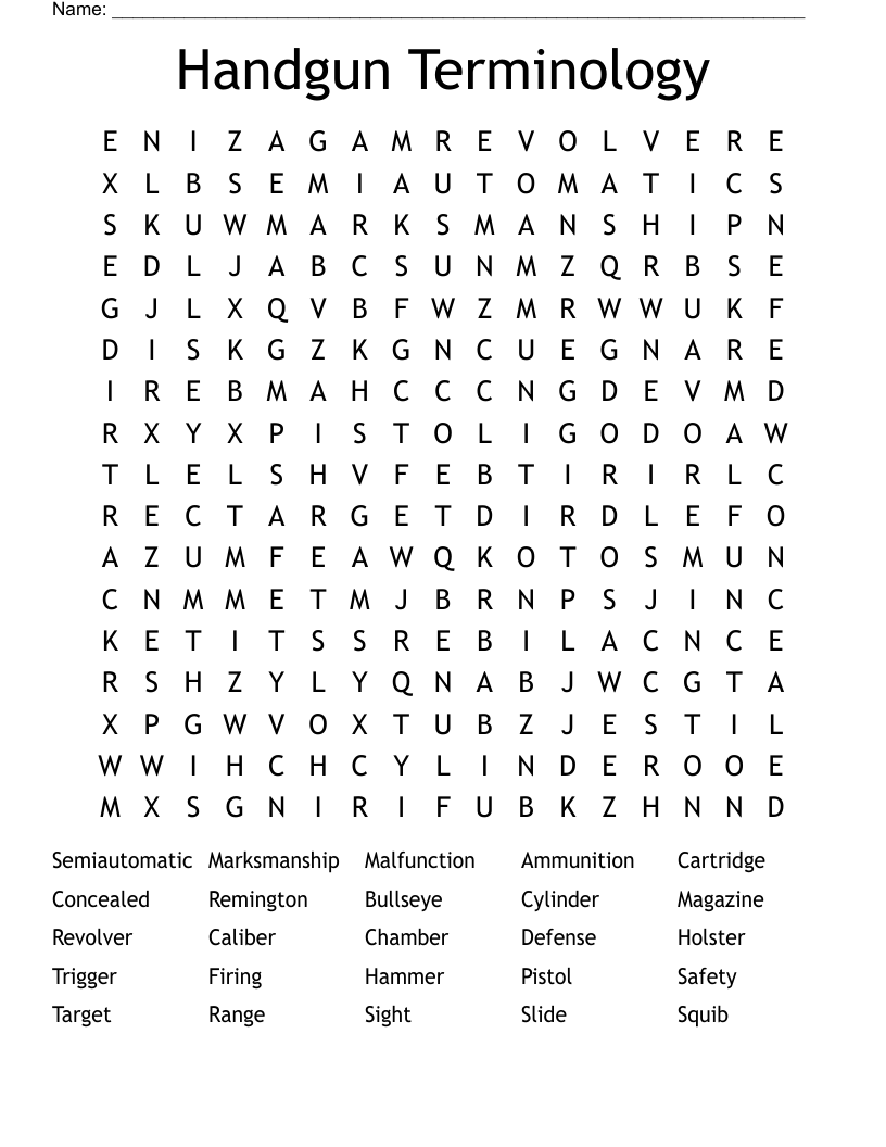 Handgun Terminology Word Search