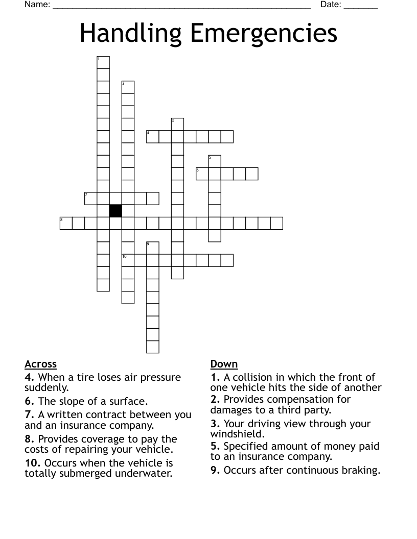 Handling Emergencies Crossword