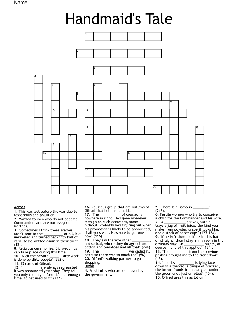 Handmaid's Tale Crossword