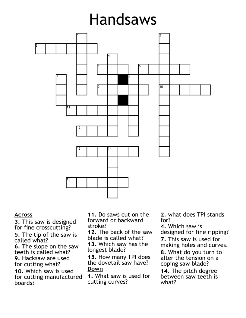 Handsaws Crossword
