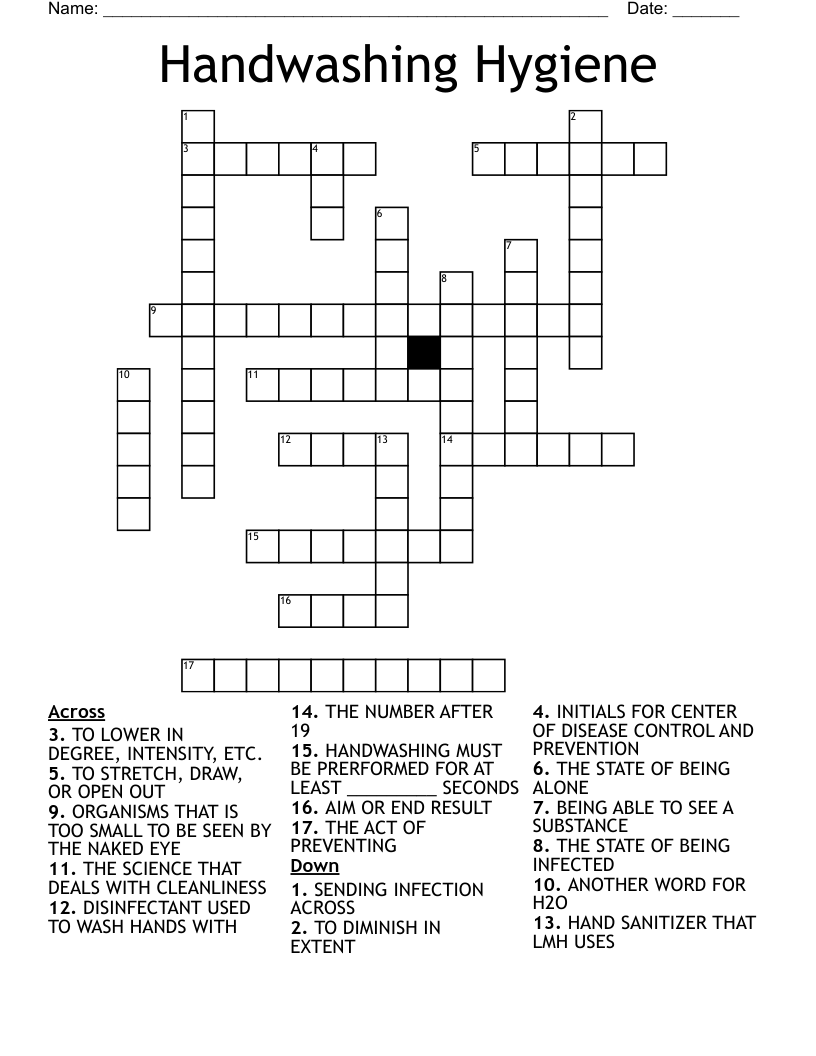 Handwashing Hygiene Crossword