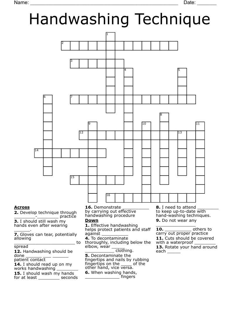 Handwashing Technique Crossword