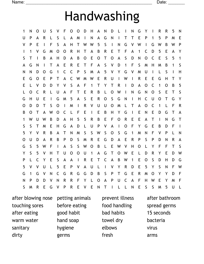Handwashing  Word Search