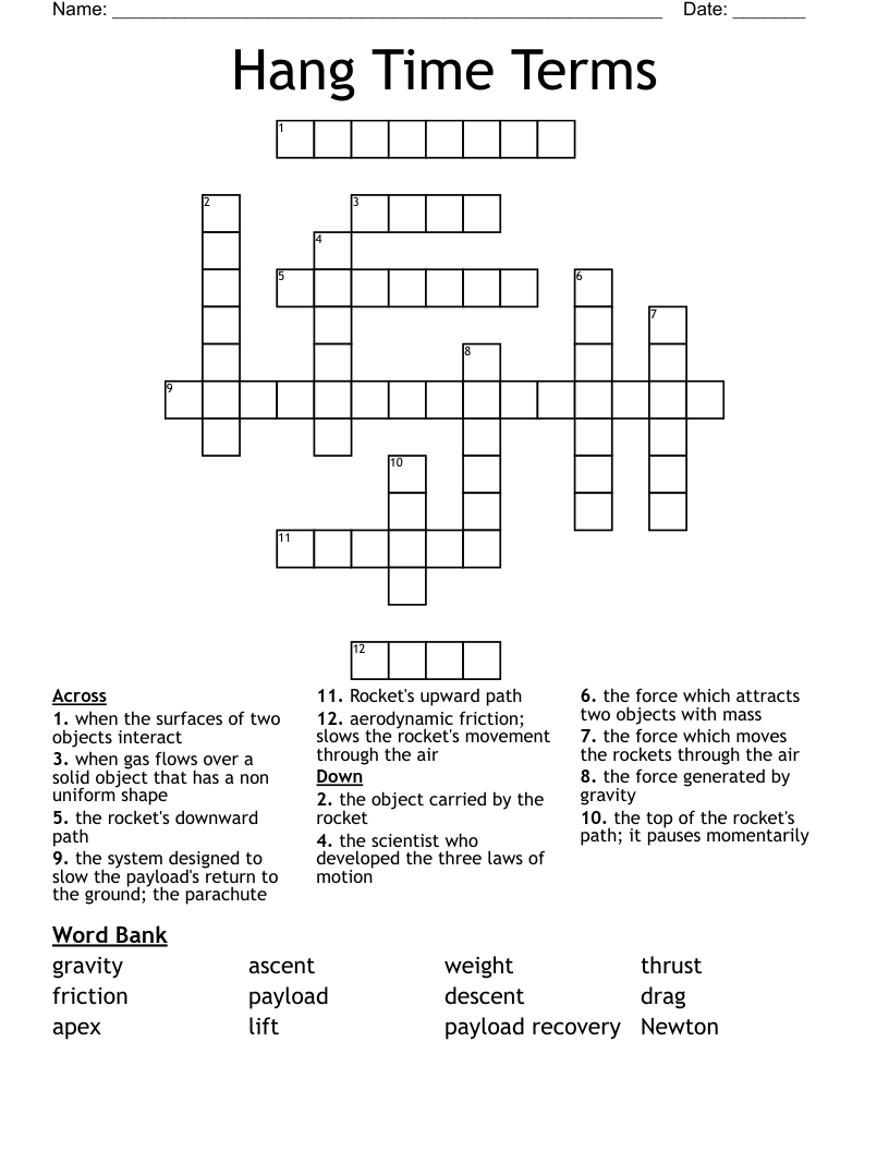 Hang Time Terms Crossword