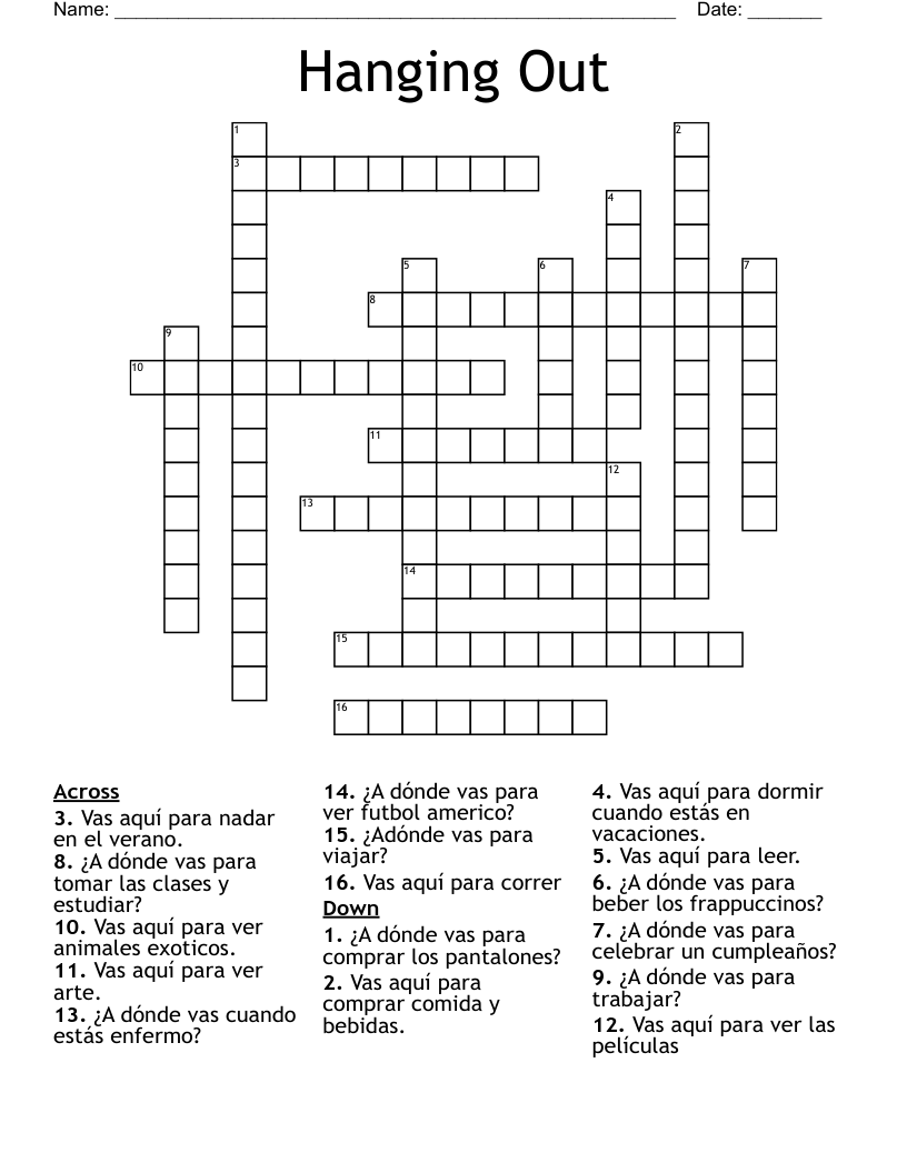 Hanging Out Crossword
