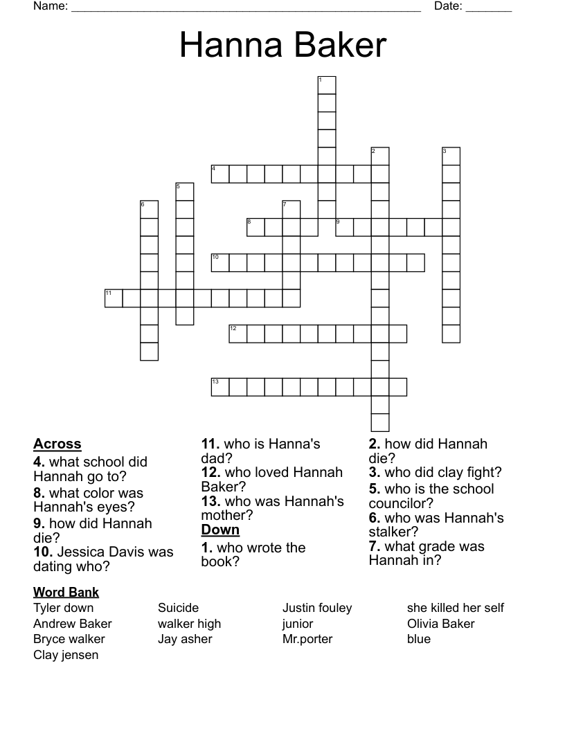 Hanna Baker Crossword