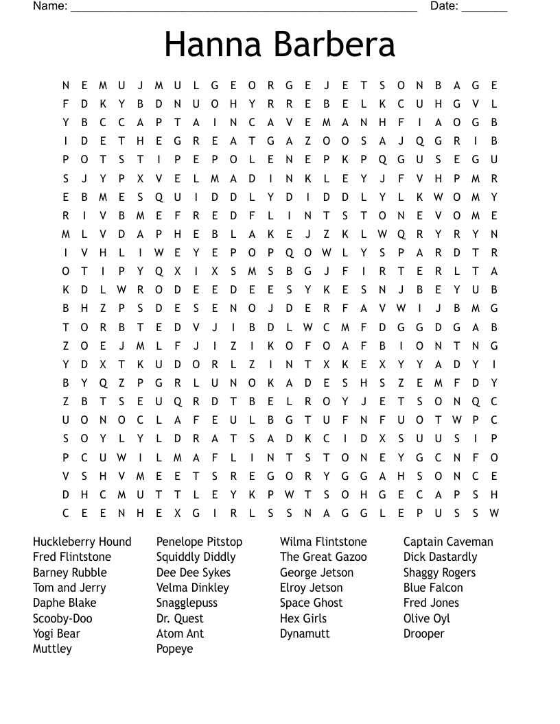 Hanna Barbera Word Search