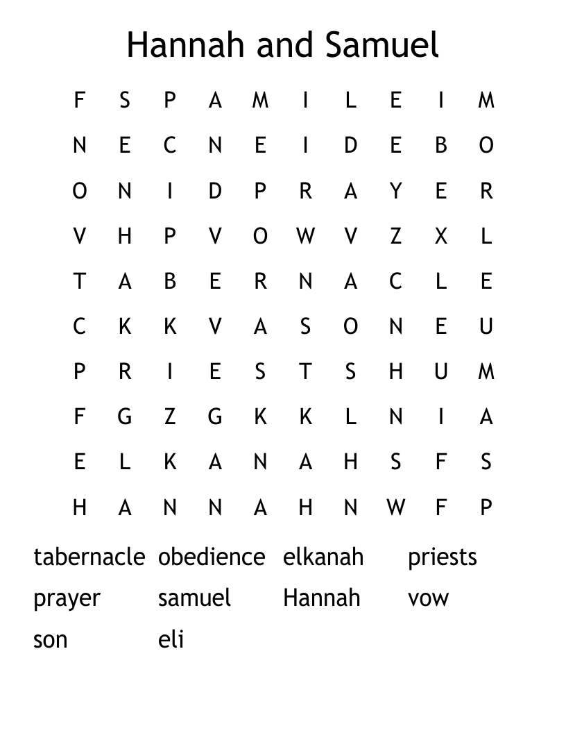 Hannah and Samuel Word Search