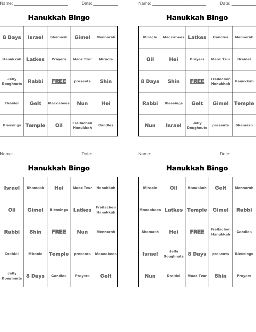 Hanukkah Bingo