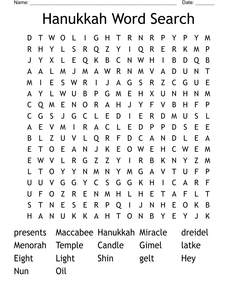 Hanukkah Word Search