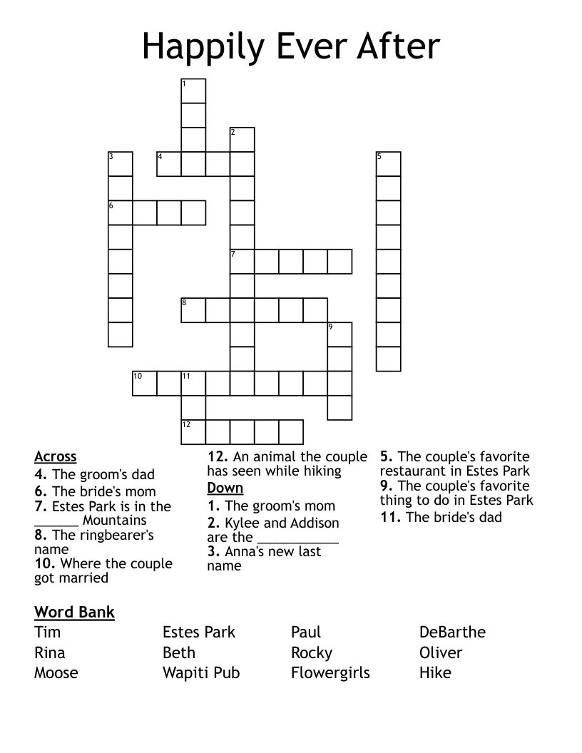 Happily Ever After Crossword