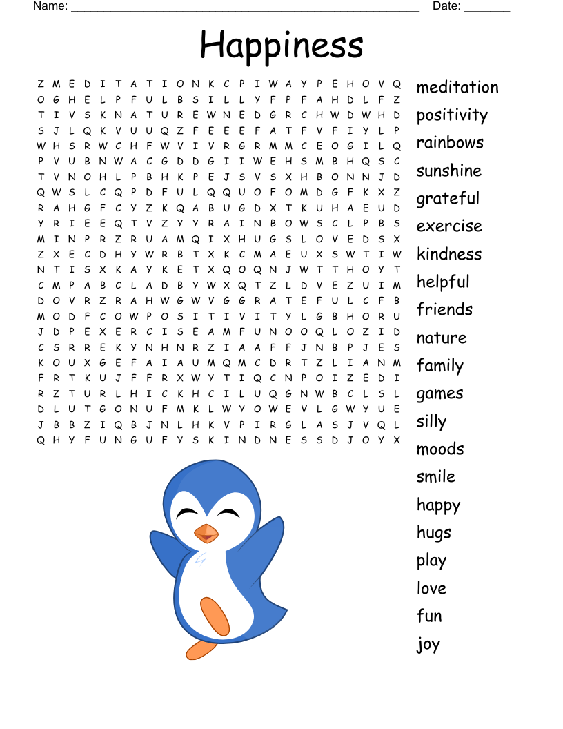 Happiness Word Search