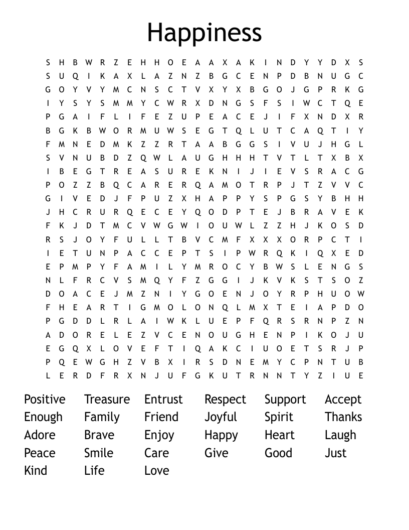 Happiness Word Search