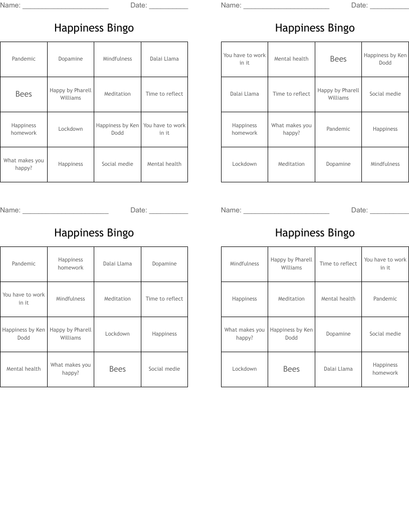 Happiness Bingo