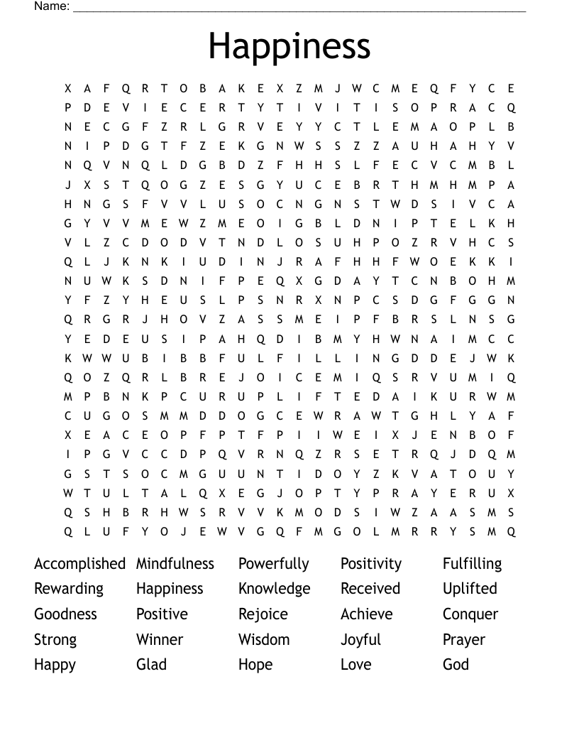 Happiness  Word Search