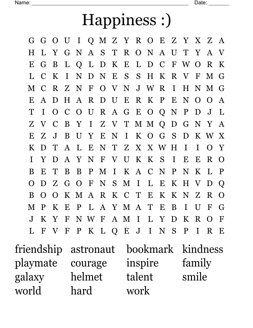 Happiness :) Word Search