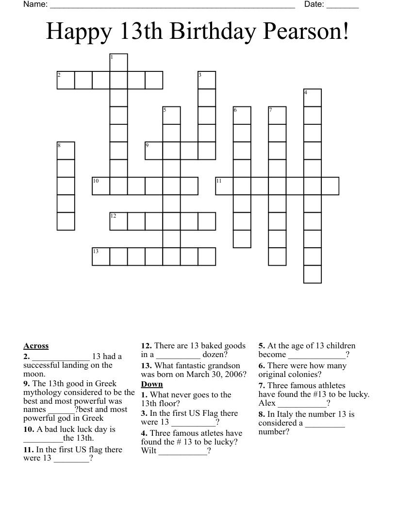 Happy 13th Birthday Pearson!  Crossword