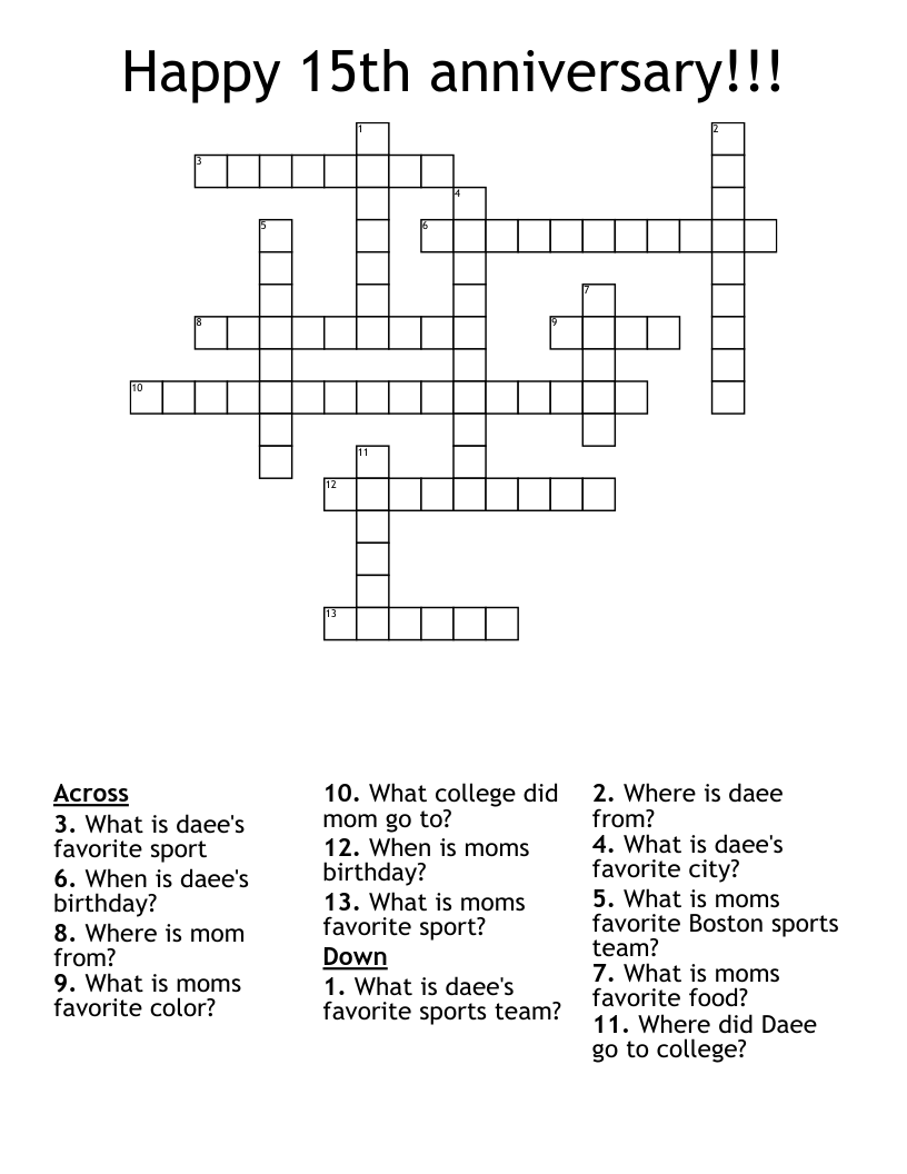 Happy 15th anniversary!!! Crossword