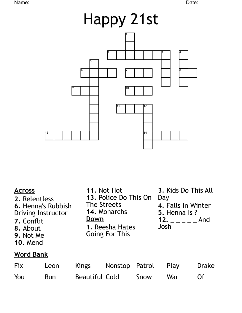 Happy 21st Crossword