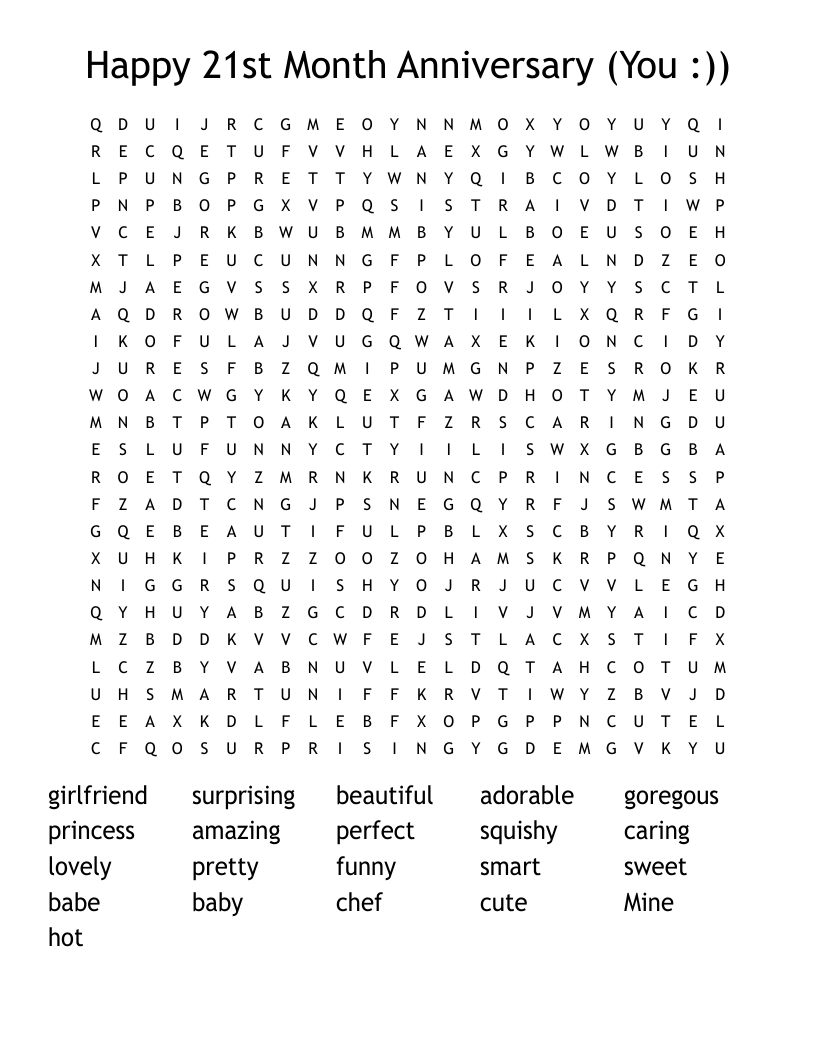 Happy 21st Month Anniversary (You :)) Word Search