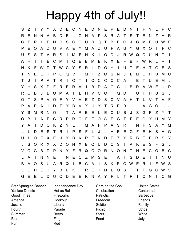 Happy 4th of July!! Word Search