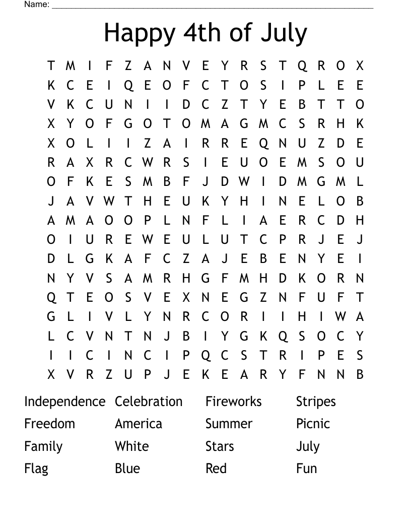 Happy 4th of July  Word Search