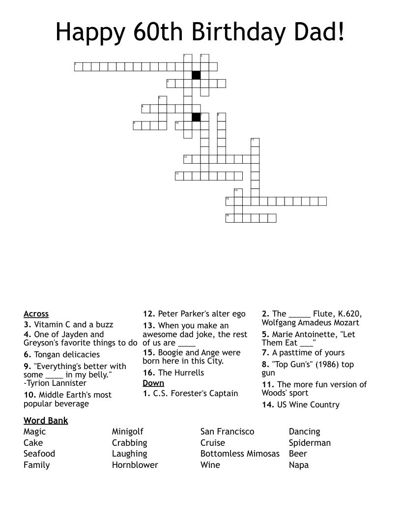 Happy 60th Birthday Dad! Crossword