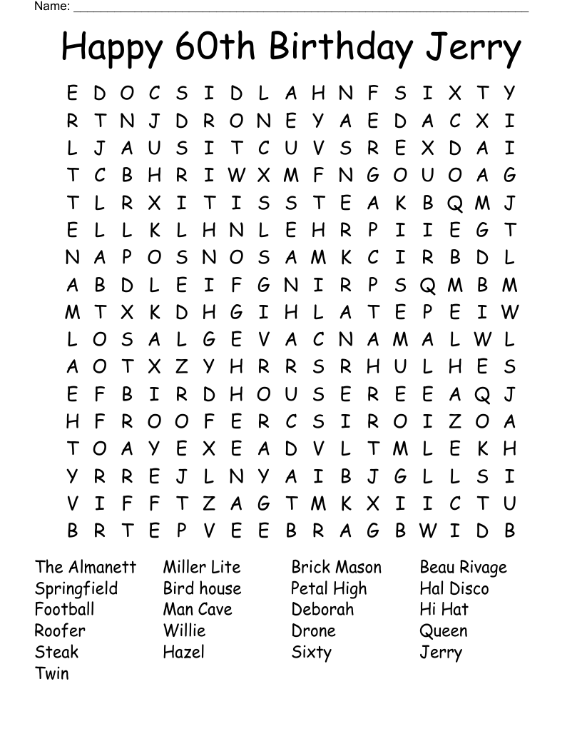 Happy 60th Birthday Jerry Word Search