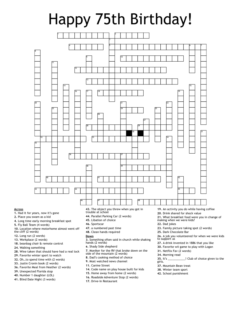 Happy 75th Birthday! Crossword