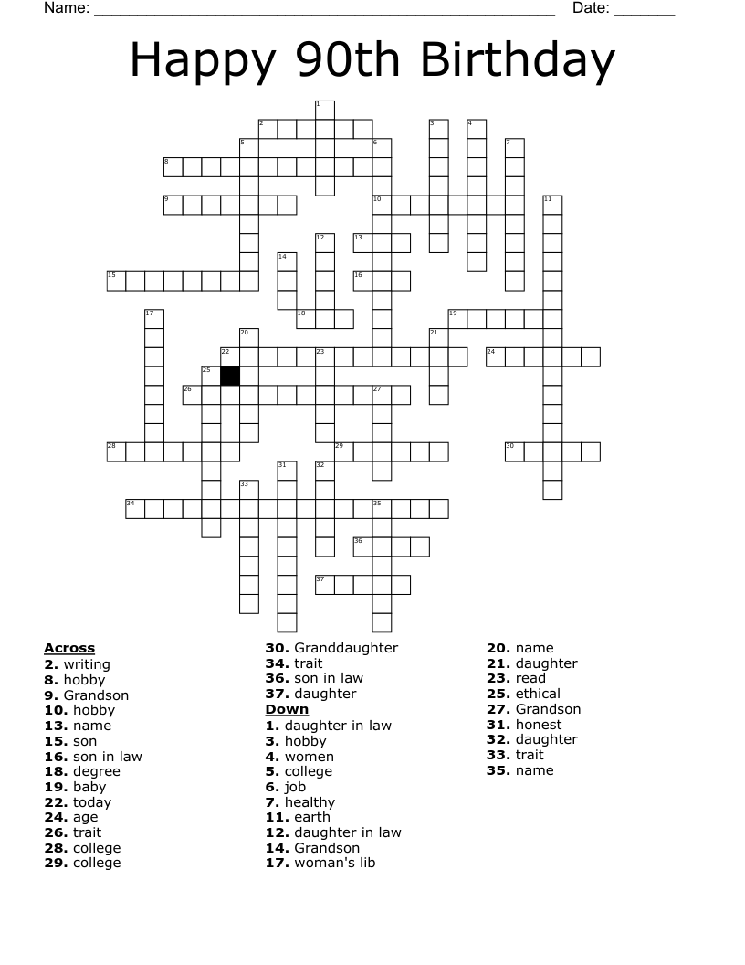Happy 90th Birthday  Crossword