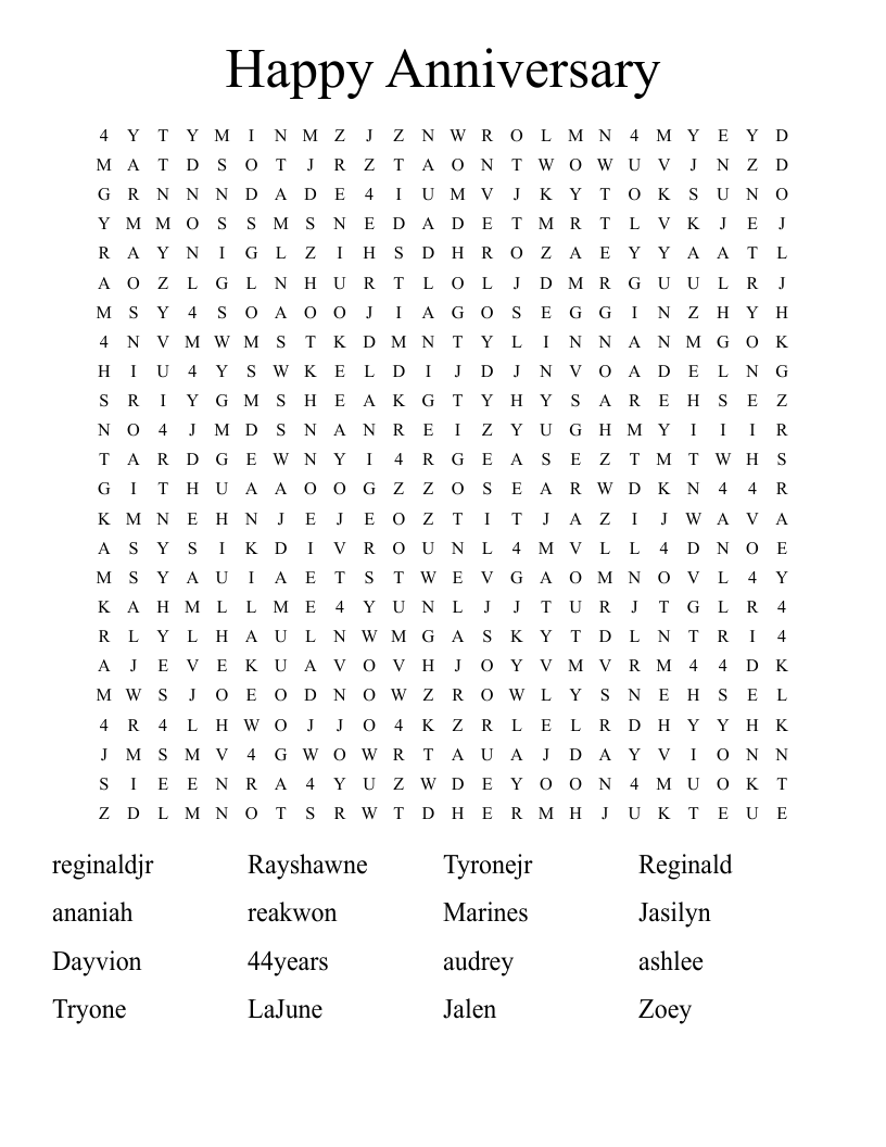 Happy Anniversary Word Search