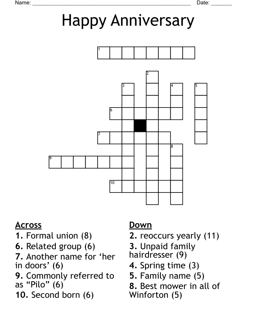 Happy Anniversary Crossword
