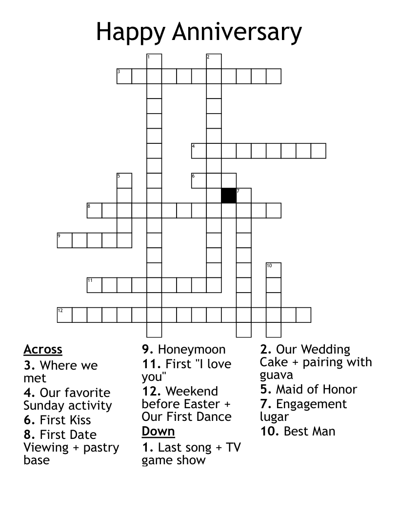 Happy Anniversary Crossword