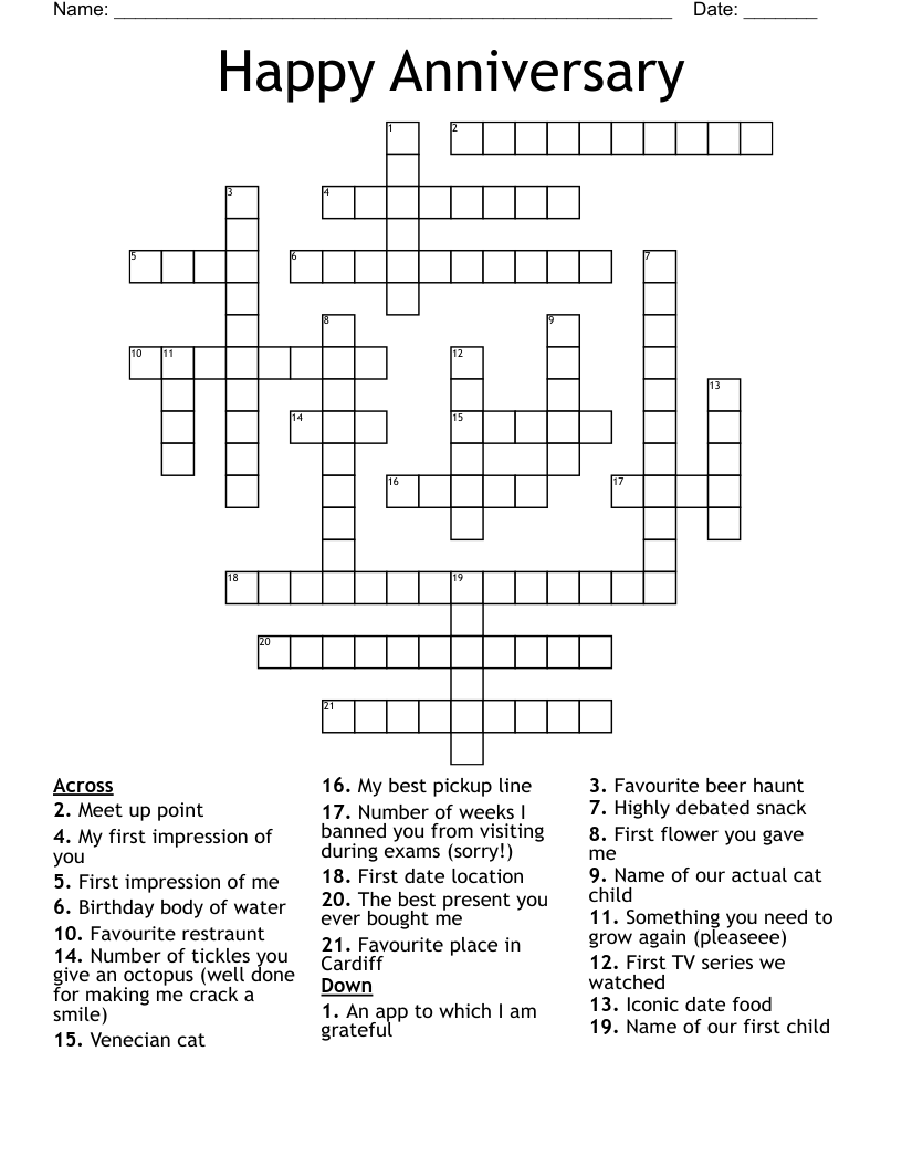 Happy Anniversary  Crossword
