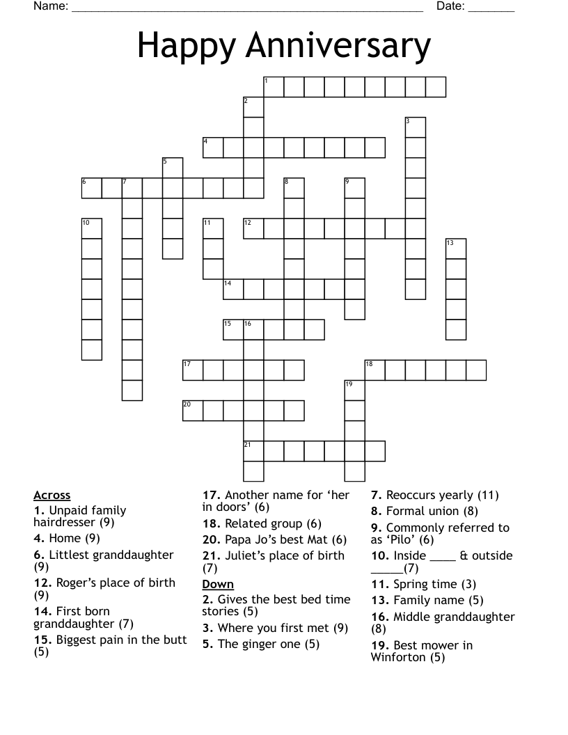 Happy Anniversary  Crossword