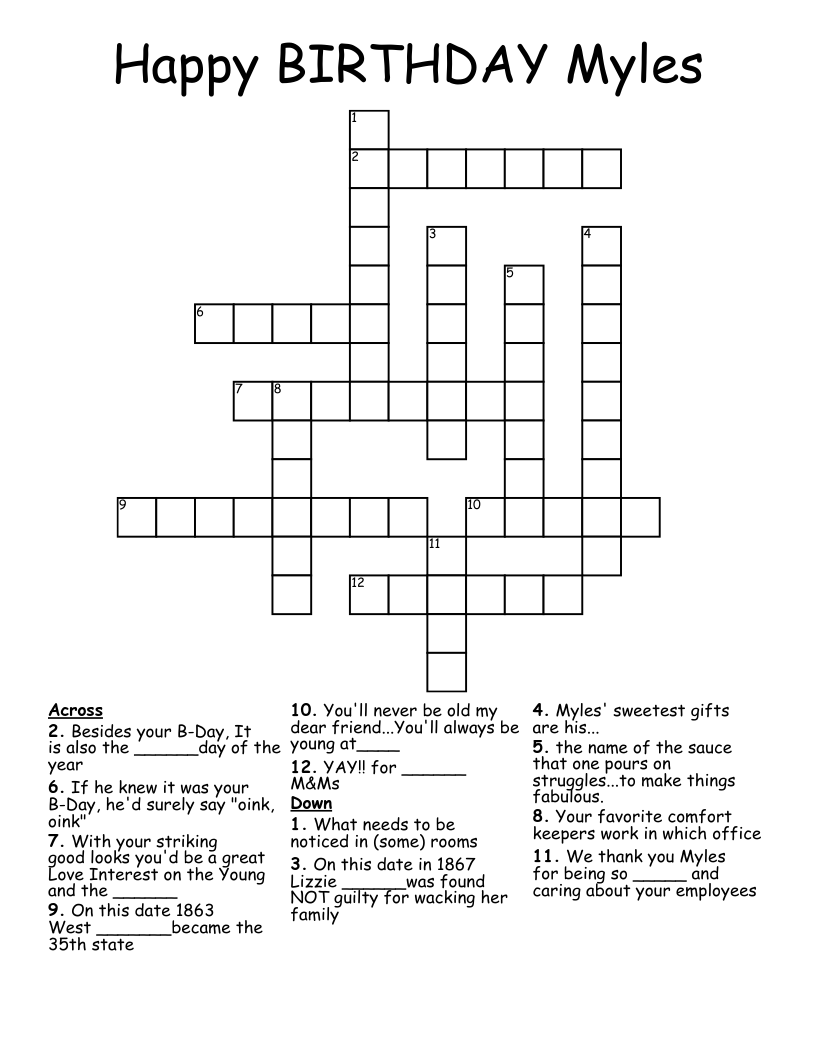 Happy BIRTHDAY Myles Crossword